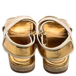 Pre Owned Marni Metallic Gold Leather Espadrille Flat Sandals Size 37