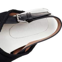 Pre Owned Marni Black Nylon And Leather Wedge Platform Slingback Sandals Size 38