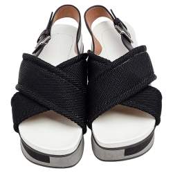Pre Owned Marni Black Nylon And Leather Wedge Platform Slingback Sandals Size 38