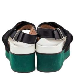 Pre Owned Marni Black Nylon And Leather Wedge Platform Slingback Sandals Size 38