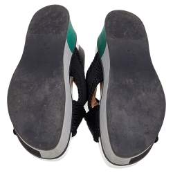 Pre Owned Marni Black Nylon And Leather Wedge Platform Slingback Sandals Size 38