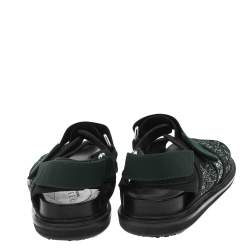 Pre Owned Marni Green Glitter And Fabric Velcro Strap Flat Sandals Size 37