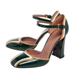 Pre Owned Marni Tricolor Patent Leather Square Toe Ankle Strap Sandals Size 38