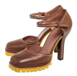 Pre Owned Marni Brown Leather Ankle Strap Pumps Size 38.5
