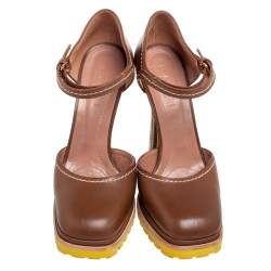 Pre Owned Marni Brown Leather Ankle Strap Pumps Size 38.5