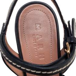 Pre Owned Marni Grey/Black Leather Mary Jane Ankle Strap Pumps Size 39