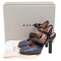 Pre Owned Marni Grey/Black Leather Mary Jane Ankle Strap Pumps Size 39