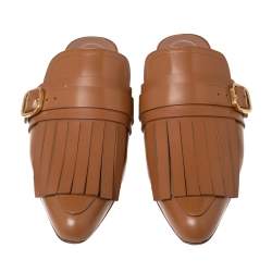 Pre Owned Marni Brown Leather Fringe Mule Sandals Size 40