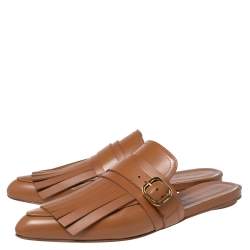 Pre Owned Marni Brown Leather Fringe Mule Sandals Size 40