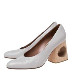 Pre Owned Marni  Grey Leather Block Heel Pumps Size 41