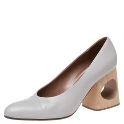 Pre Owned Marni  Grey Leather Block Heel Pumps Size 41