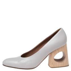 Pre Owned Marni  Grey Leather Block Heel Pumps Size 41