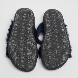 Pre Owned Marni Navy Blue Fur Fussbett Slip-On Flat Sandals Size 39