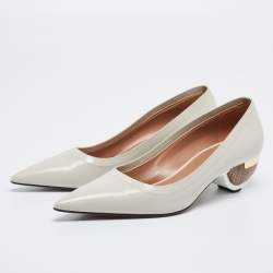 Pre Owned Marni Light Grey Leather Pointed-Toe Pumps Size 40