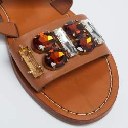 Pre Owned Marni Tan Leather Jewel Embellished Flat Sandals Size 41