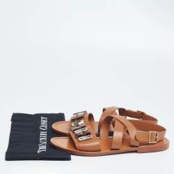 Pre Owned Marni Tan Leather Jewel Embellished Flat Sandals Size 41