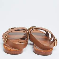 Pre Owned Marni Tan Leather Jewel Embellished Flat Sandals Size 41