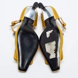 Marni Yellow Satin Crystal Embellished T-Bar Pumps Size 36