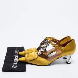 Marni Yellow Satin Crystal Embellished T-Bar Pumps Size 36