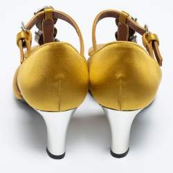 Marni Yellow Satin Crystal Embellished T-Bar Pumps Size 36