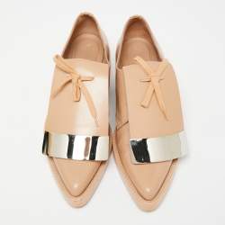 Pre Owned Marni Beige Patent Leather Flap Lace Up Oxford Size 38.5