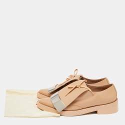 Pre Owned Marni Beige Patent Leather Flap Lace Up Oxford Size 38.5