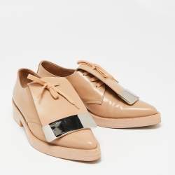 Pre Owned Marni Beige Patent Leather Flap Lace Up Oxford Size 38.5