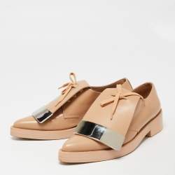 Pre Owned Marni Beige Patent Leather Flap Lace Up Oxford Size 38.5