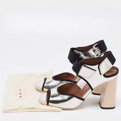 Marni Silver/Black Leather Ankle-Strap Block Heel Sandals Size 40