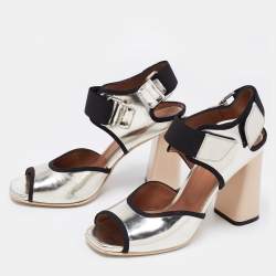 Marni Silver/Black Leather Ankle-Strap Block Heel Sandals Size 40