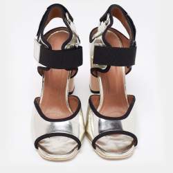 Marni Silver/Black Leather Ankle-Strap Block Heel Sandals Size 40