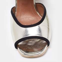 Marni Silver/Black Leather Ankle-Strap Block Heel Sandals Size 40