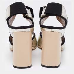 Marni Silver/Black Leather Ankle-Strap Block Heel Sandals Size 40