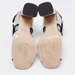 Marni Silver/Black Leather Ankle-Strap Block Heel Sandals Size 40