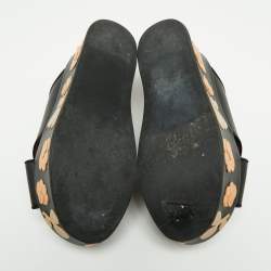 Pre Owned Marni Black Leather Cross Strap Floral Platform Sandals Size 40