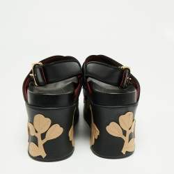 Pre Owned Marni Black Leather Cross Strap Floral Platform Sandals Size 40