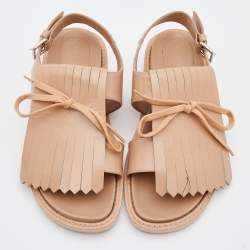 Pre Owned Marni Beige Leather Fringe Fussbett Sandals Size 39