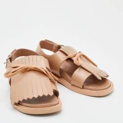 Pre Owned Marni Beige Leather Fringe Fussbett Sandals Size 39