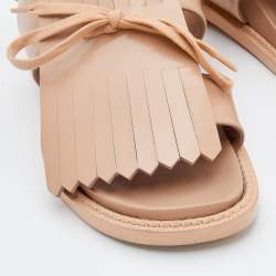 Pre Owned Marni Beige Leather Fringe Fussbett Sandals Size 39