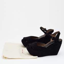 Pre Owned Marni Black Suede Ankle Strap Platform Wedge Sandals Size 38
