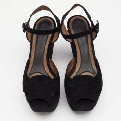 Pre Owned Marni Black Suede Ankle Strap Platform Wedge Sandals Size 38
