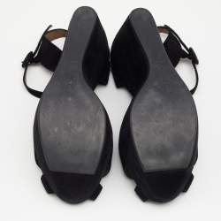 Pre Owned Marni Black Suede Ankle Strap Platform Wedge Sandals Size 38