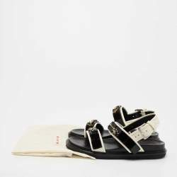 Pre Owned Marni Black Patent Leather Jewel Embellished Slingback Sandals  Size 38