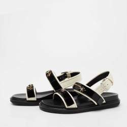 Pre Owned Marni Black Patent Leather Jewel Embellished Slingback Sandals  Size 38
