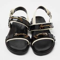 Pre Owned Marni Black Patent Leather Jewel Embellished Slingback Sandals  Size 38