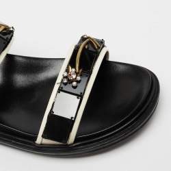 Pre Owned Marni Black Patent Leather Jewel Embellished Slingback Sandals  Size 38