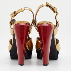 Pre Owned Marni Metallic Gold Leather Peep Toe Platform Sandals Size 39