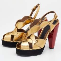 Pre Owned Marni Metallic Gold Leather Peep Toe Platform Sandals Size 39