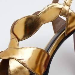 Pre Owned Marni Metallic Gold Leather Peep Toe Platform Sandals Size 39