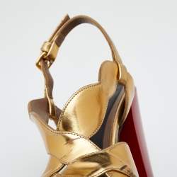 Pre Owned Marni Metallic Gold Leather Peep Toe Platform Sandals Size 39